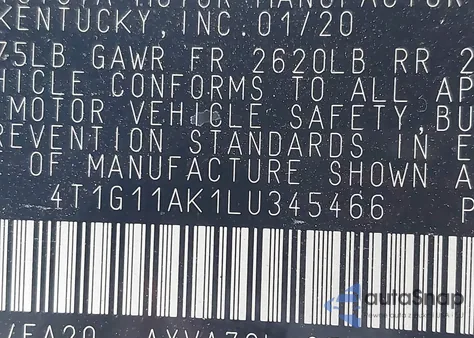 2020 Toyota Camry Se z USA, uszkodzony, nr VIN 4T1G11AK1LU345466